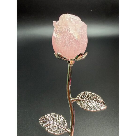 Other - Hand Carved Rose Quartz Flower Pink Stone Healing Crystal Silver Tone Stem 6"